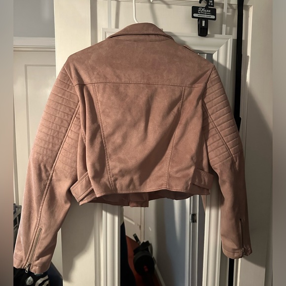 ASOS Suede Light Pink Cropped Moto Motorcycle Jacket Top Women 14 Large XL New - Picture 4 of 4
